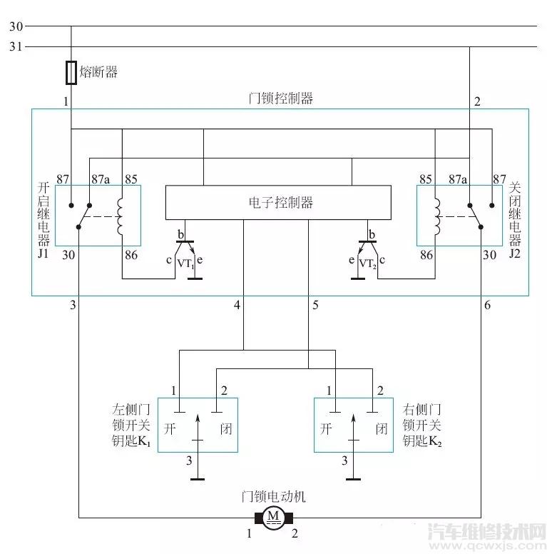 中控门锁典型电路的工作原理,识读方法